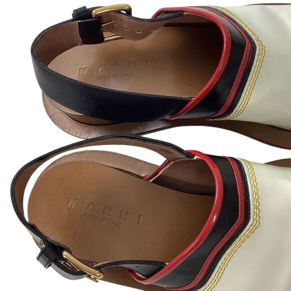 MARNI Size IT 38 (US 8) Sandals Red White Black Colorblock Slingback Shoes - Picture 7 of 15